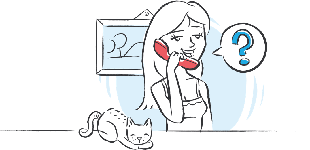 Mulher em uma ligação telefonica ao lado de um gato